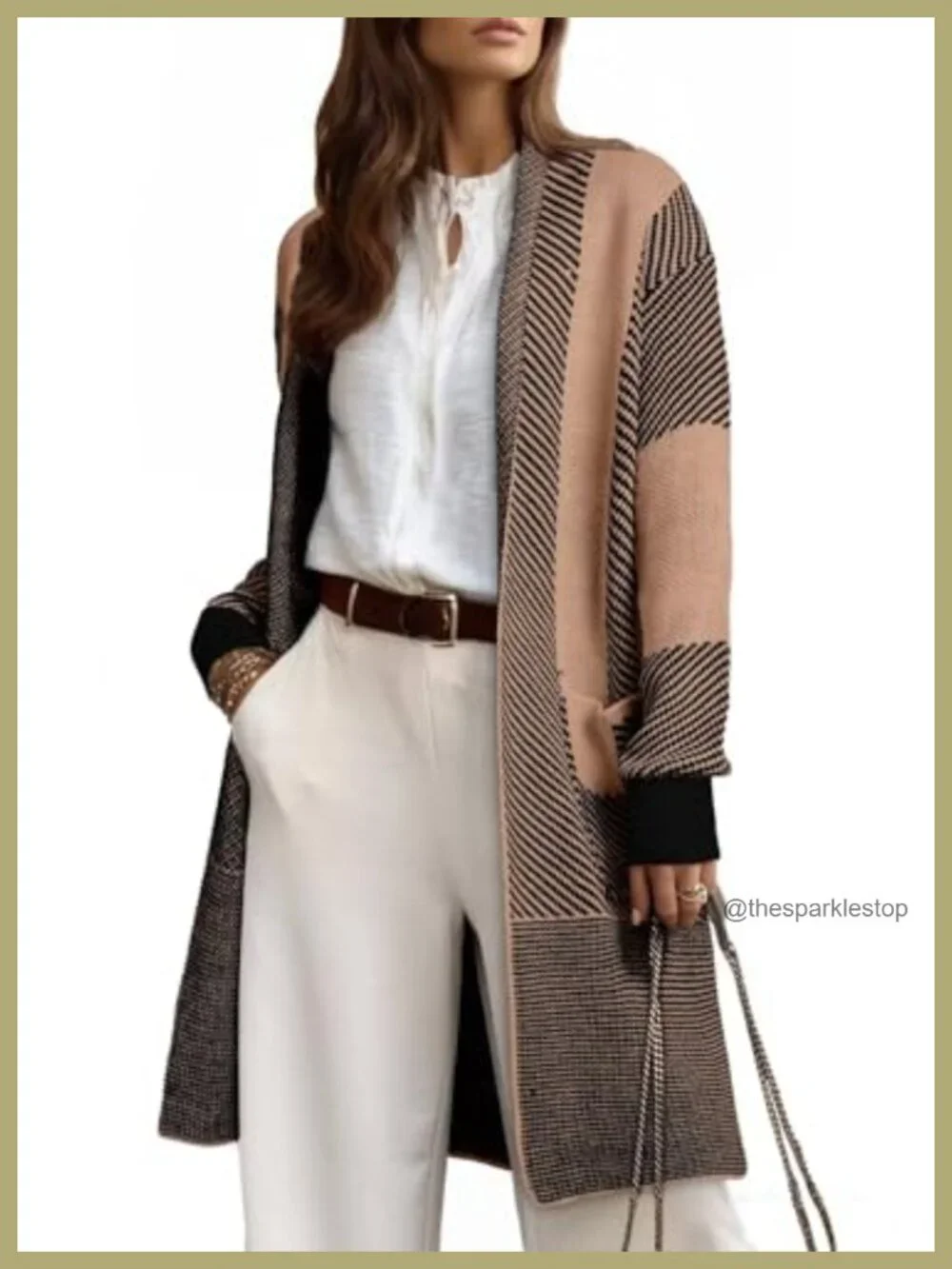 Oversized Long Cardigan Sweater with Pockets - Cozy Knit Open Front